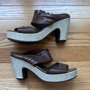 Antelope Brown Leather Mules with Cream Platform